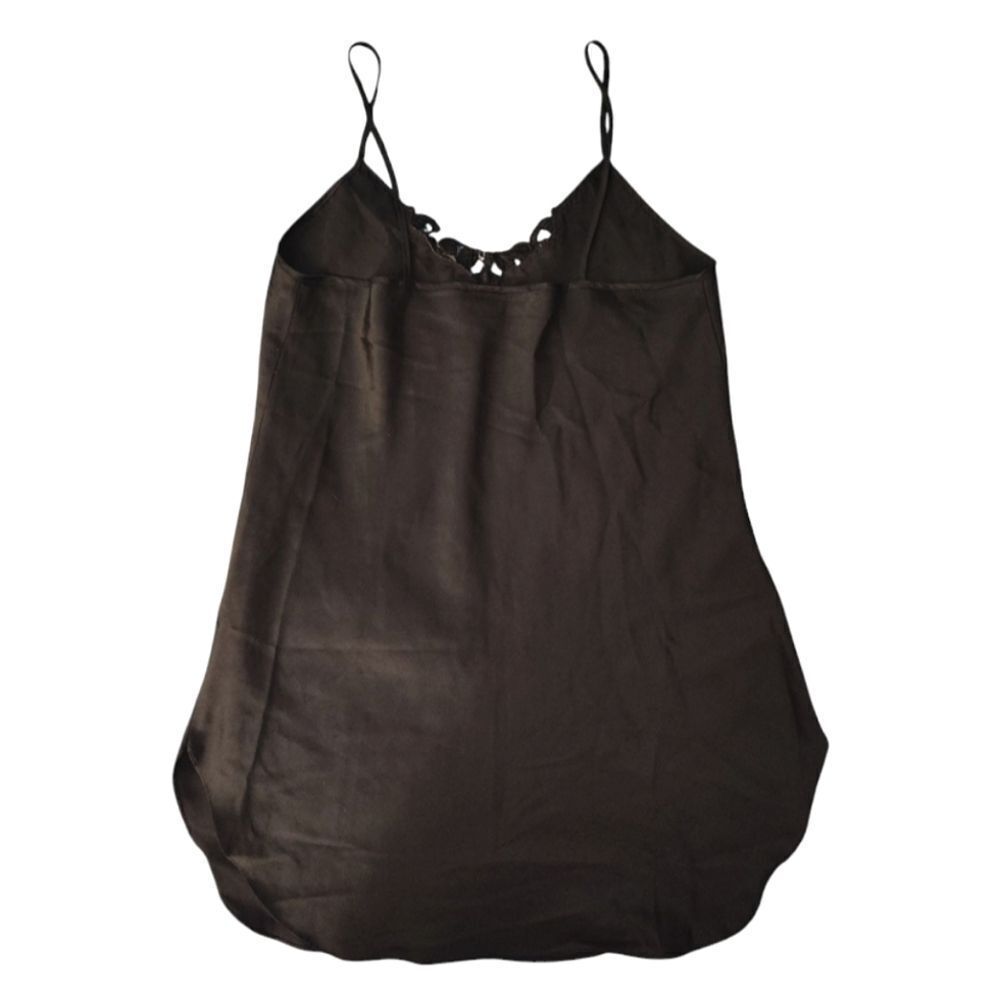 VTG 80s Black Satin Floral Crochet Mini‎ Intimates Slip Dress Size Large - Picture 9 of 12